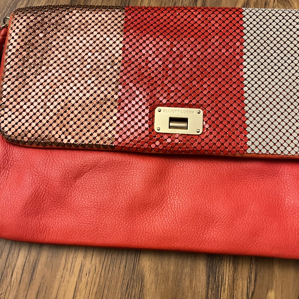 Elliott Lucca Red, Silver, And Brown Clutch